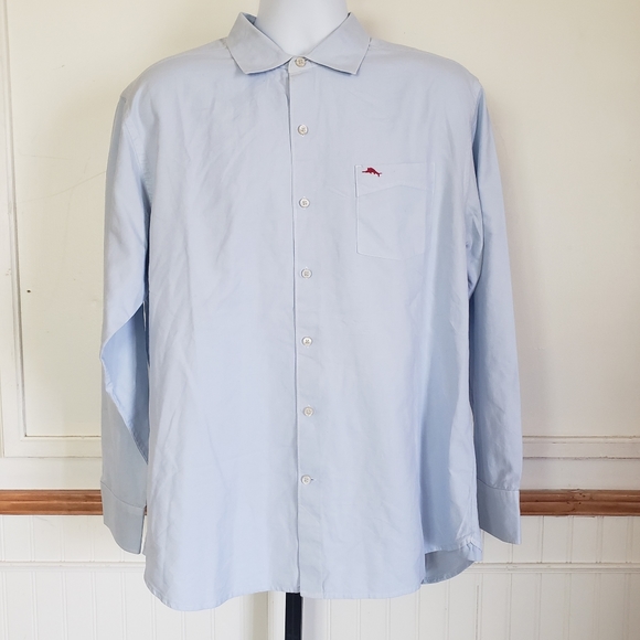 SOLD Tommy Bahama Mens Shirt Large Blue Long Slv Button Front Cotton Silk NEW - Picture 9 of 9